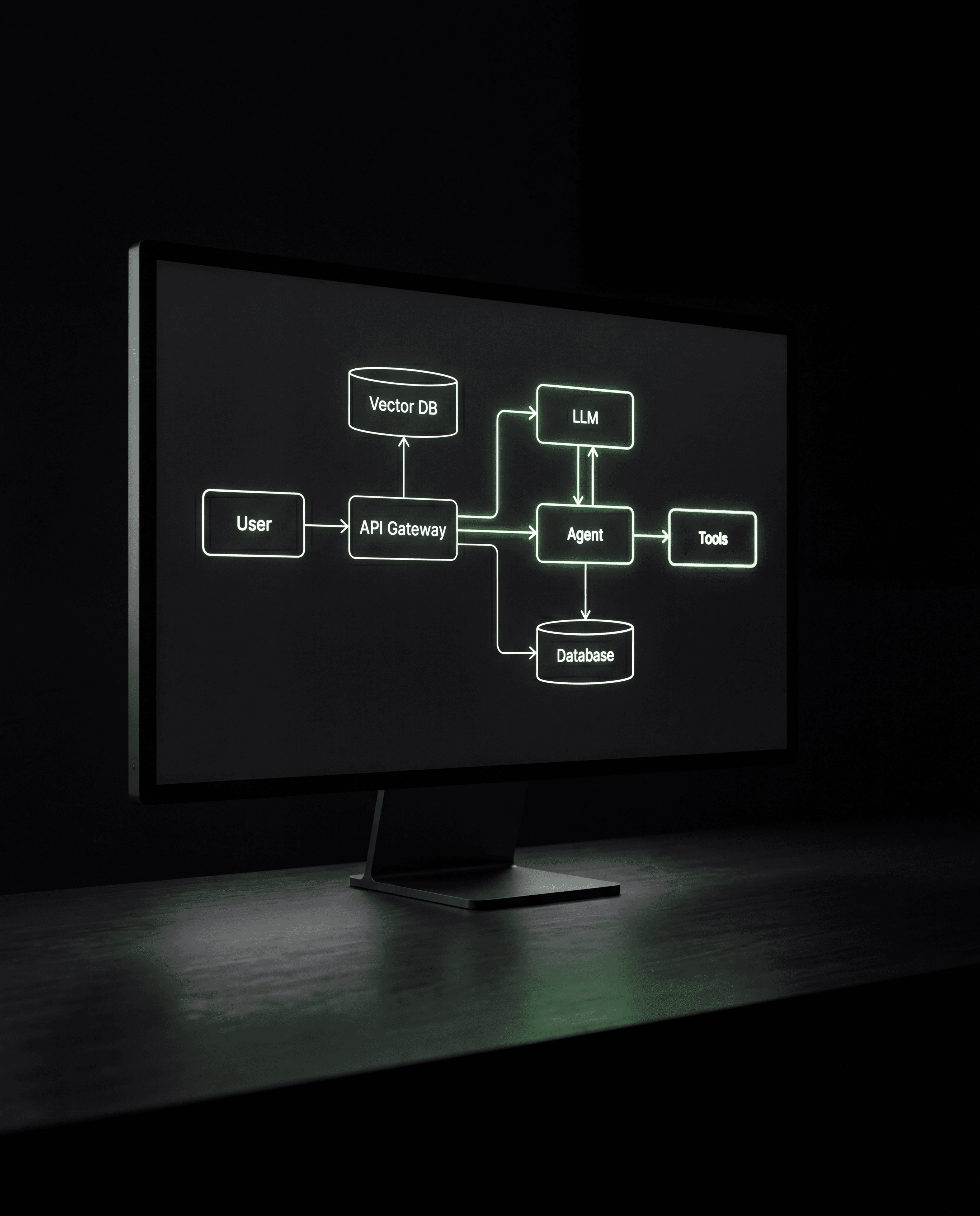 Atmosphère de travail technique en éclairage néon vert